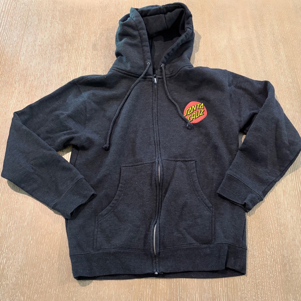 Santa Cruz Men's S Black Zip Up Hoodie Classic Dot Logo Skateboarding Sweatshirt
